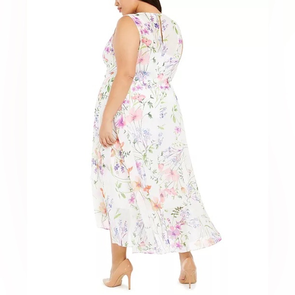 NWT! Calvin Klein Floral Print High-Low Dress 18W Spring White Wildflower Easter - Picture 3 of 7